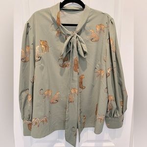 Green Leopard Print Blouse